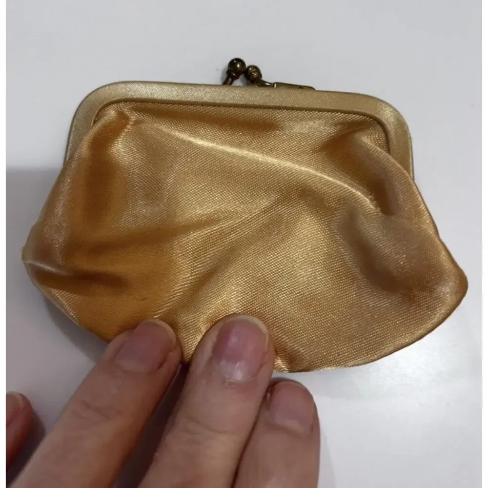 Vintage Satin Gold Coin Purse Kisslock Small